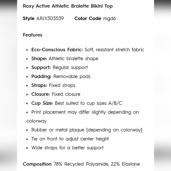 Roxy Active Mellow Cloud Pink & Purple Tie Dye Bralette Swim Top - Picture 6 of 6